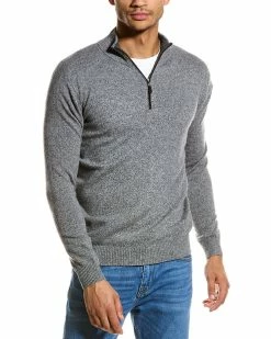 Hot Sale 🌟 men Forte Cashmere Suede Trim Cashmere 1/4-Zip Mock Neck Sweater 👏