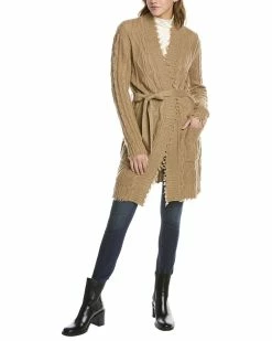 Buy 🛒 women Forte Cashmere Fringe Cable Wool & Cashmere-Blend Cardigan ✔️