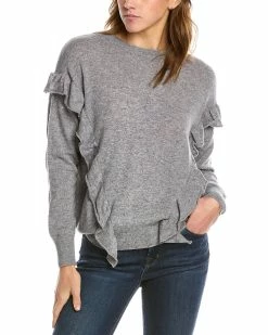 Budget 😍 women Forte Cashmere Ruffle Trim Cashmere Sweater 🔔
