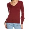 Cheap 🔔 women Forte Cashmere Gathered Sleeve V-Neck Cashmere Sweater 🔔