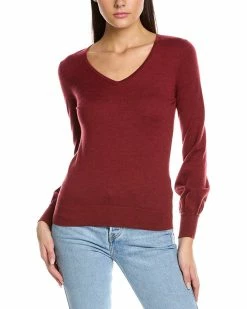 Cheap 🔔 women Forte Cashmere Gathered Sleeve V-Neck Cashmere Sweater 🔔