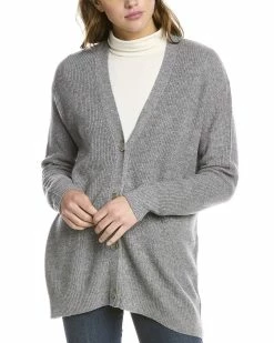 Outlet 🔥 women Forte Cashmere Ribbed Cashmere Boyfriend Cardigan 💯