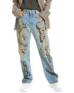 Brand new ✔️ OFF WHITE 👩 women Off-White Graffiti Print Blue Straight Leg Jean 😍