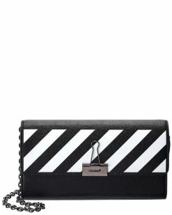 New 👍 OFF WHITE 👩 women Off-White Binder Leather Wallet On Chain ✨
