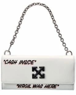 Deals ✨ OFF WHITE 👩 women Off-White Jitney Quote Print Leather Wallet On Chain 🌟