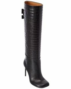 Coupon 👏 Off-White™ 👩 women Off-White Allen Croc-Embossed Leather Knee High Boot 🔔