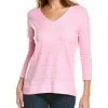 Promo ⌛ women Forte Cashmere Island Stripe V-Neck T-Shirt ⭐