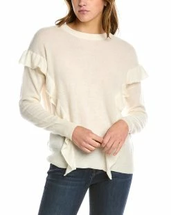 Flash Sale 🛒 women Forte Cashmere Ruffle Trim Cashmere Sweater 🤩