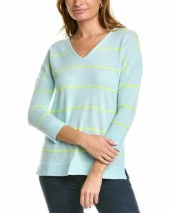 Deals 😍 women Forte Cashmere Island Stripe V-Neck T-Shirt 👍