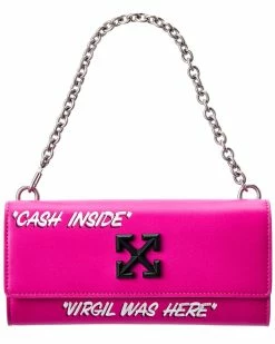 New 🤩 OFF WHITE 👩 women Off-White Jitney Quote Print Leather Wallet On Chain 🌟